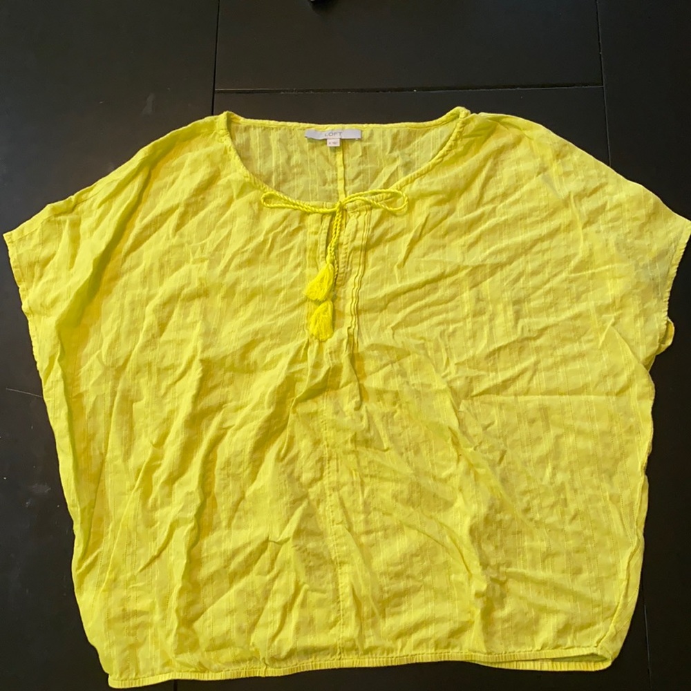 Loft chartreuse blouse. Banded bottom. Tie at neck